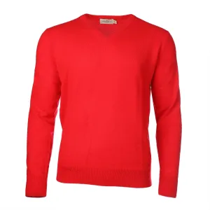 100% Cashmere V Neck Plain Men's Jumper Cardinal Red