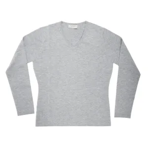 100% Merino Ladies V Neck Sweater Quarry Grey