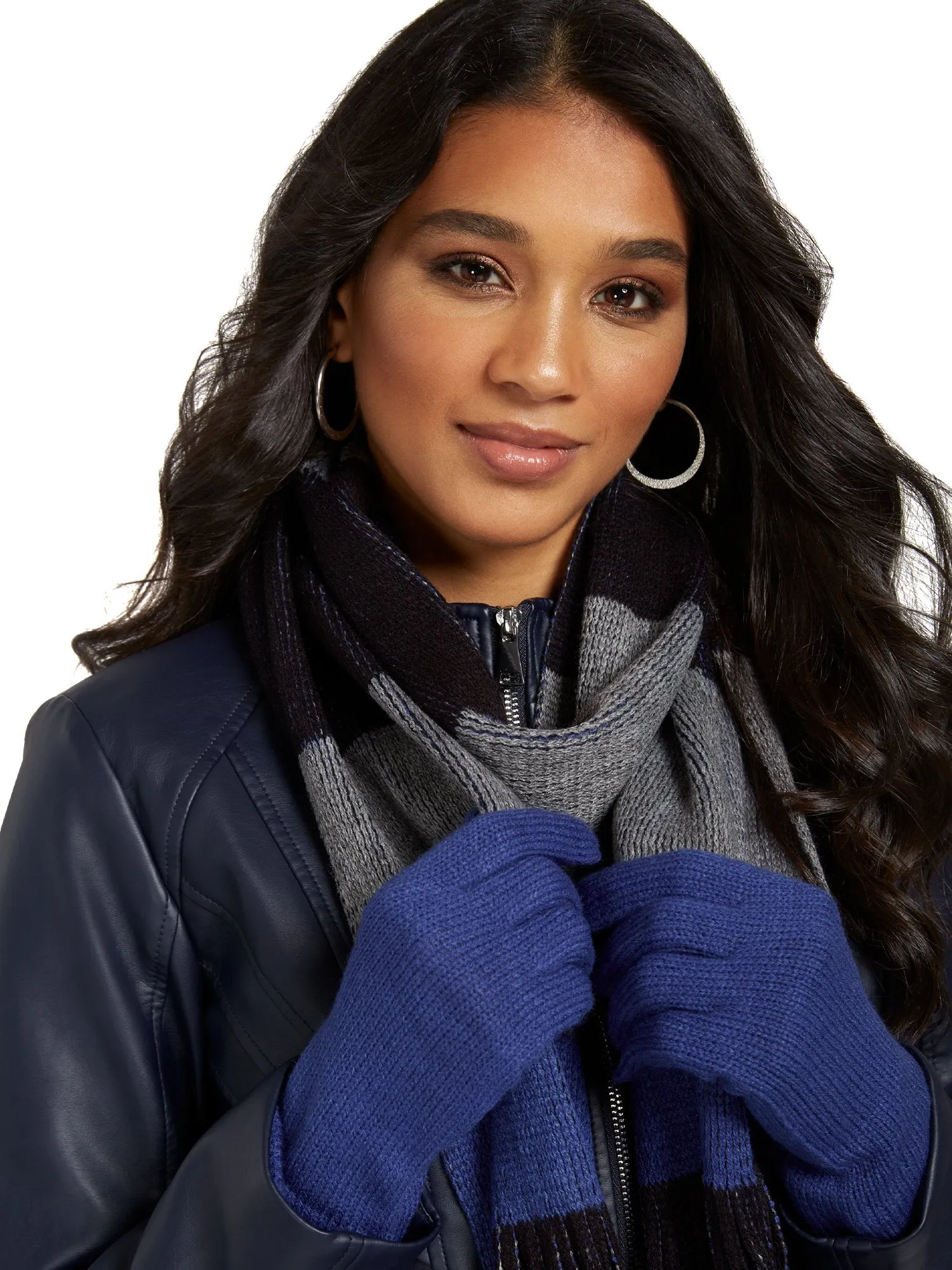 2-Piece Colorblock Scarf & Gloves Set