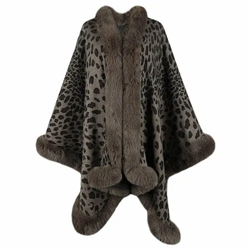 2022 Winter Thick Warm Poncho Fur Collar Cape Coat Women Vintage