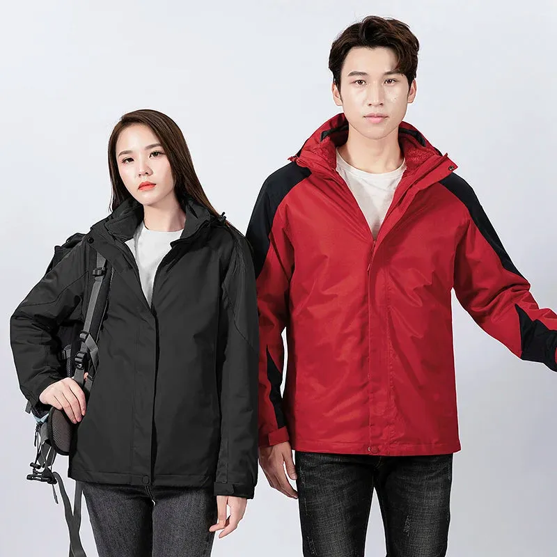 3 in 1 Outdoor Men Thick Warm Waterproof Hooded Parka Coat Windbreaker Two-pieces Sets Winter Jacket Hiking Snow Jackets Women