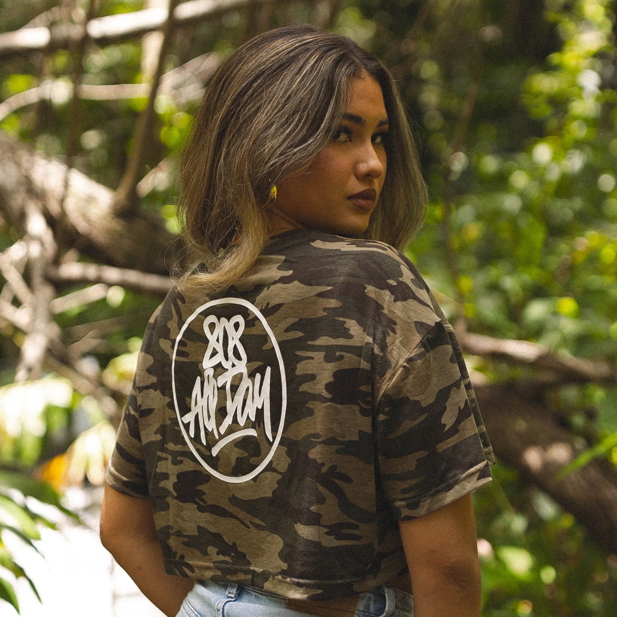 808ALLDAY Women's Camo Crop Tee