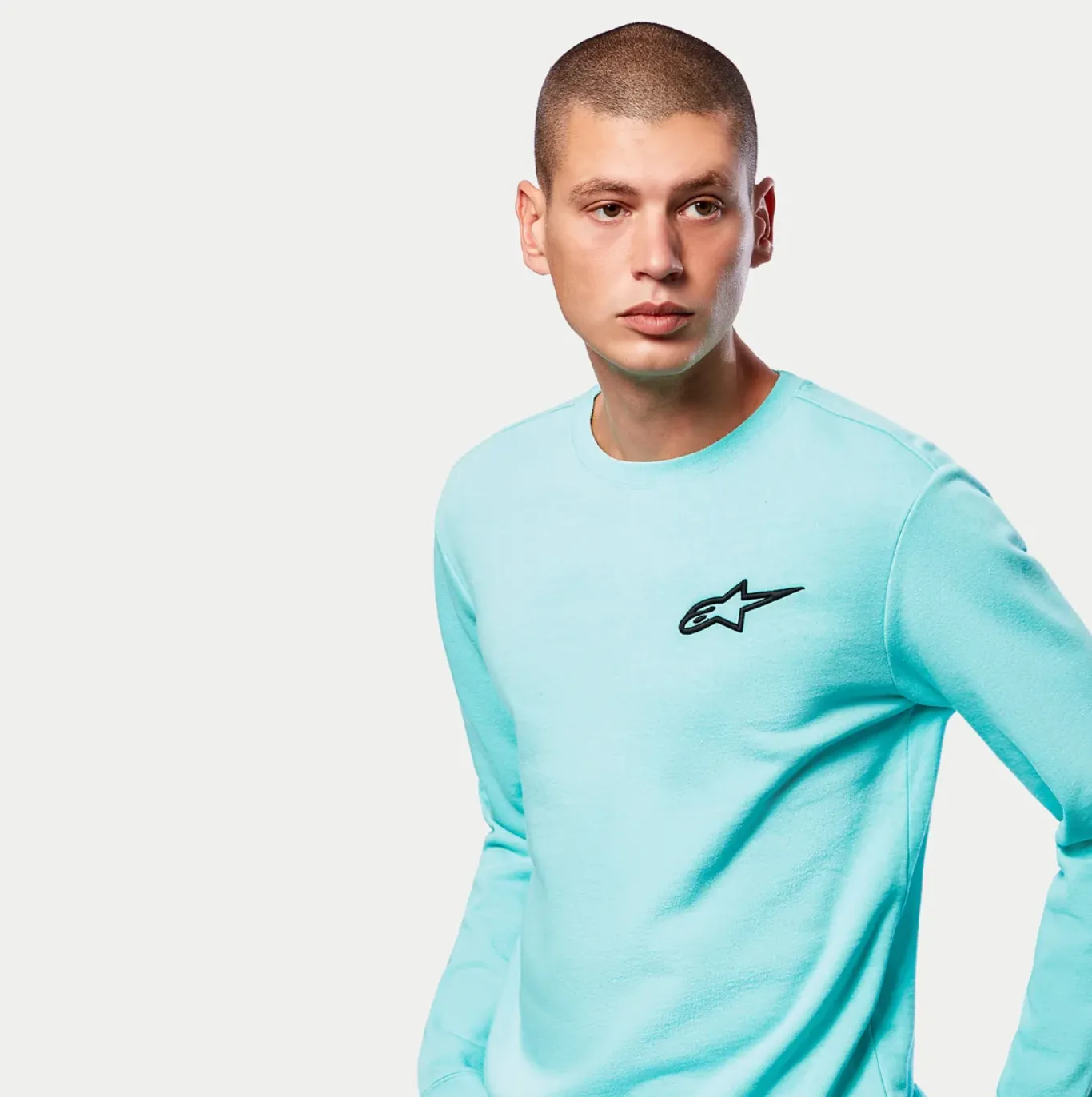 AGELESS CHEST CREW FLEECE -AQUA-