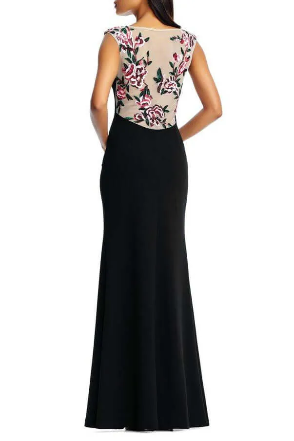 Aidan Mattox Embellished Boat Neck Bodycon Tafetta Gown