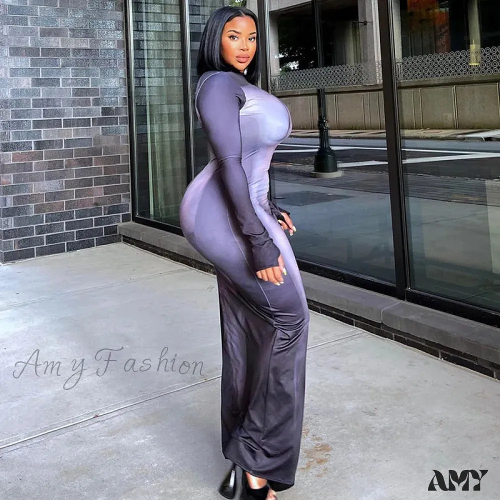 Amy Fashion - Long Sleeve Party Club Bodycon Streetwear Long Dress