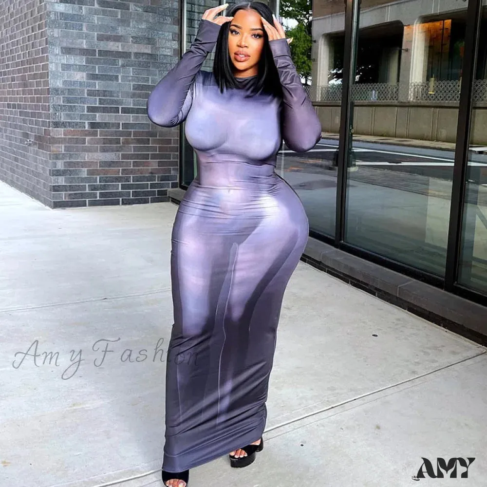 Amy Fashion - Long Sleeve Party Club Bodycon Streetwear Long Dress