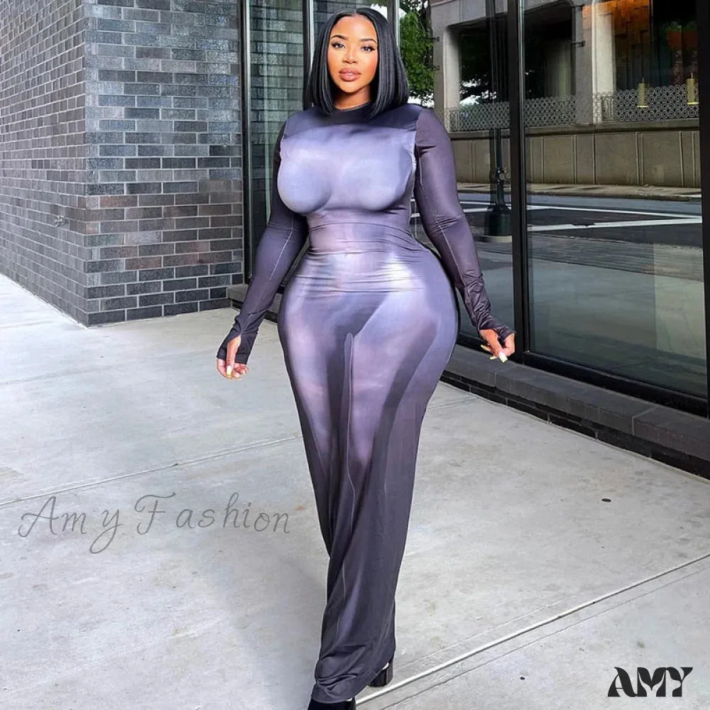 Amy Fashion - Long Sleeve Party Club Bodycon Streetwear Long Dress