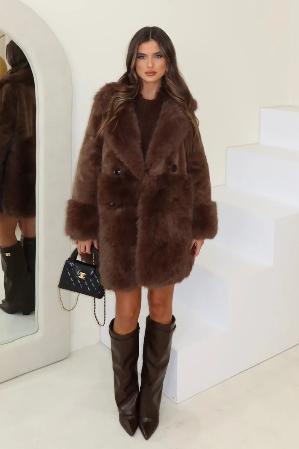 Anastasia chocolate faux fur coat