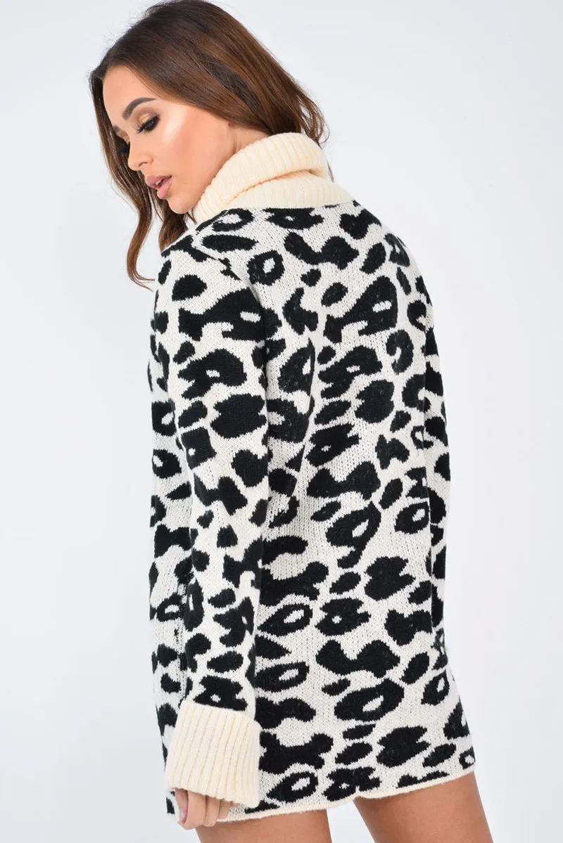 Apricot Leopard Roll Neck Jumper - Deona