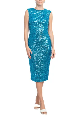 Badgley Mischka Jewel Neck Sleeveless Bodycon Zipper Closure Slit Back Sequined Dress