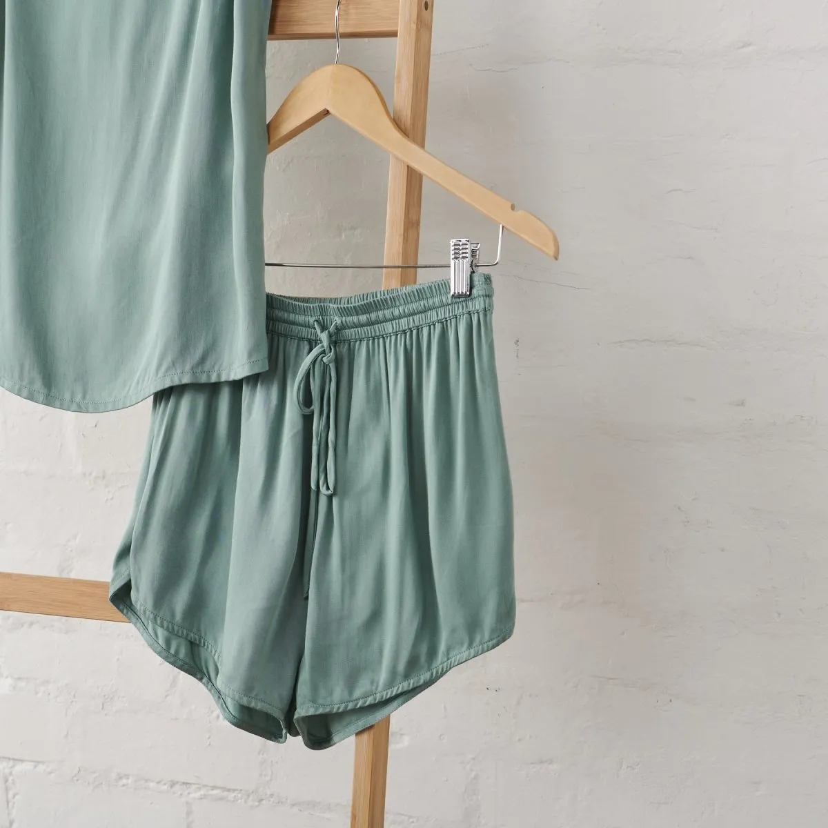 Bamboo Pyjamas - Crop Button Up   Short PJ Set in Sage Green