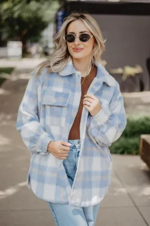 Blue/Gray Tartan Plaid Wholesale Women Shacket