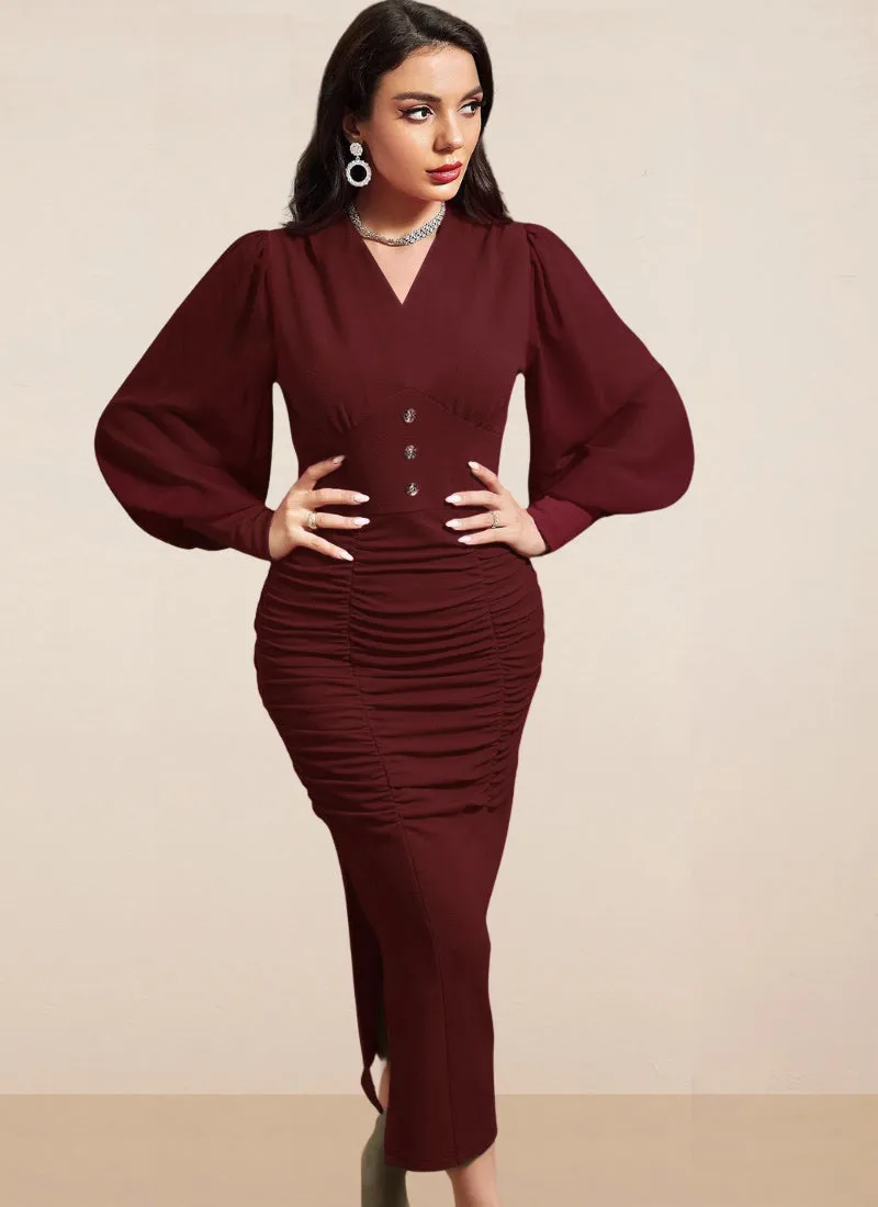 Bodycon dress for Women One piece partywear Maroon