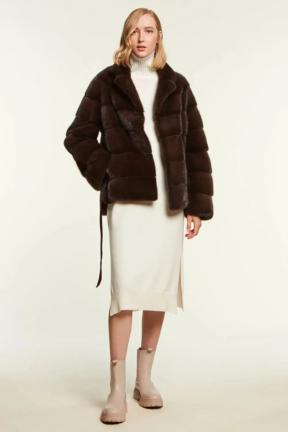 Brown mink jacket with belt