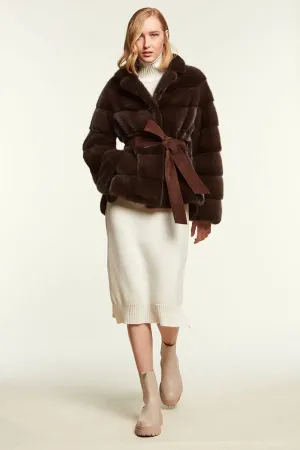 Brown mink jacket with belt