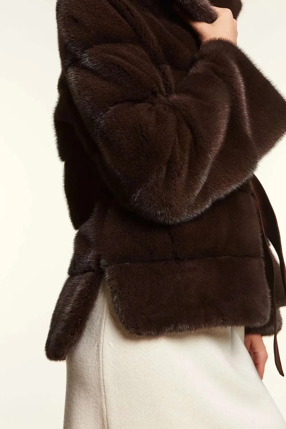 Brown mink jacket with belt