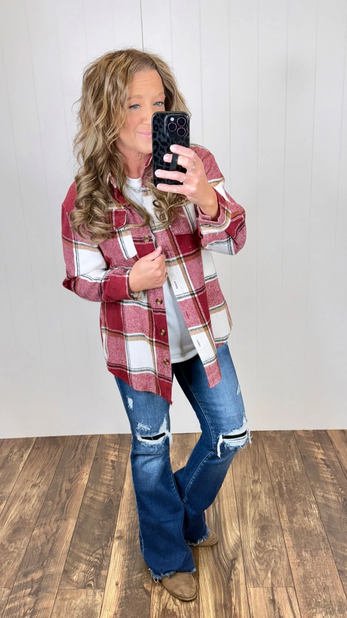 Burgundy Plaid Flannel Shacket (SM-XL)