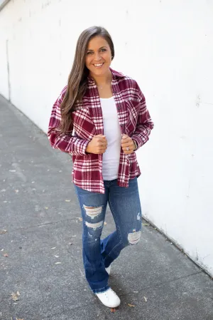 Burgundy Plaid Wool Blend Shacket