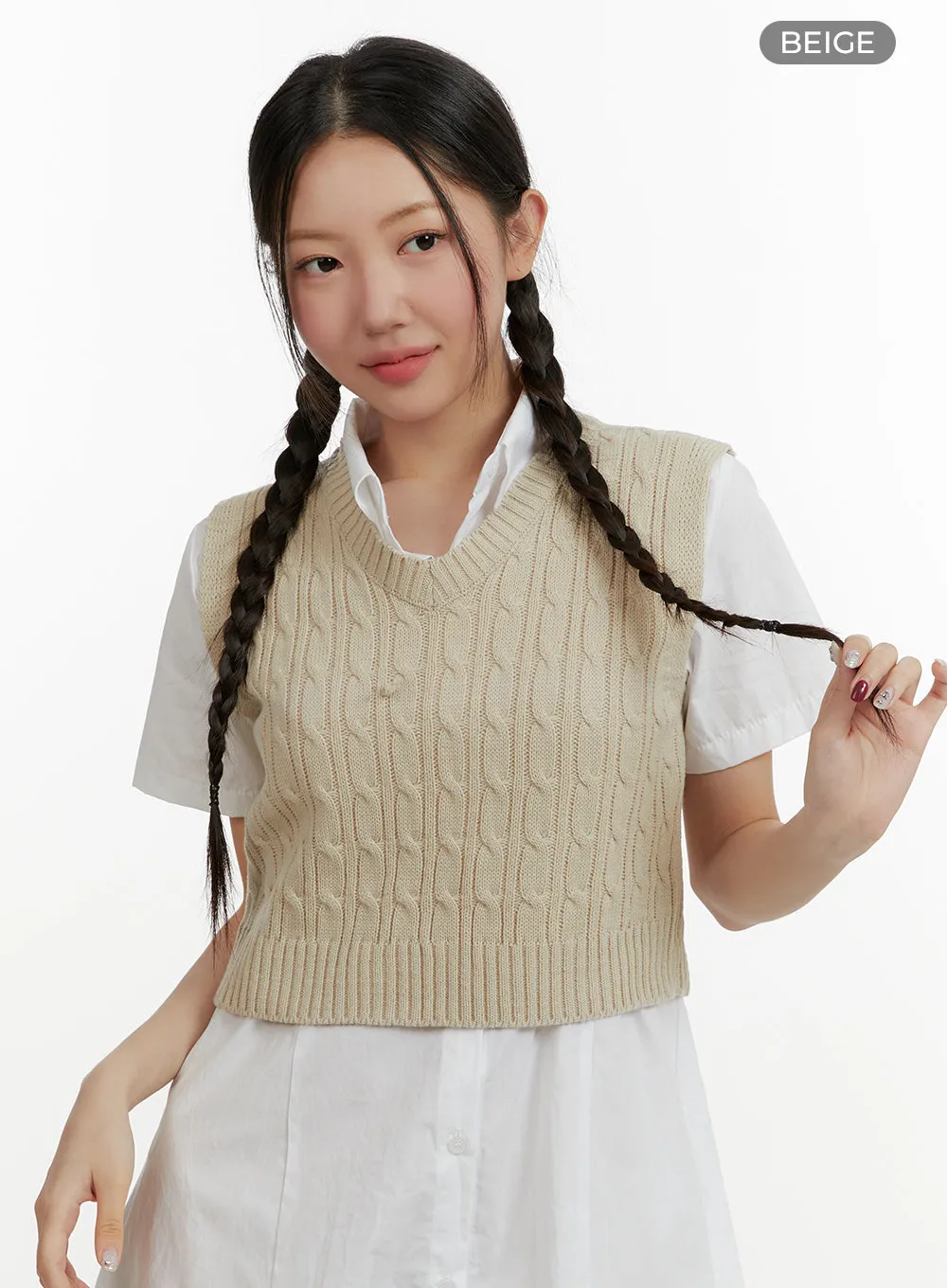 Cable Knit V-Neck Vest OY413