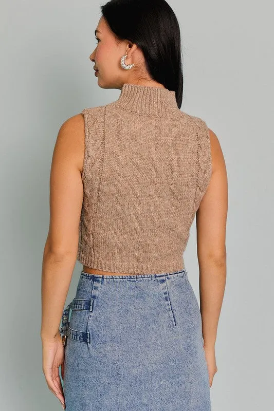 Carson Mock Neck Cut Out Cropped Sweater Top Mocha