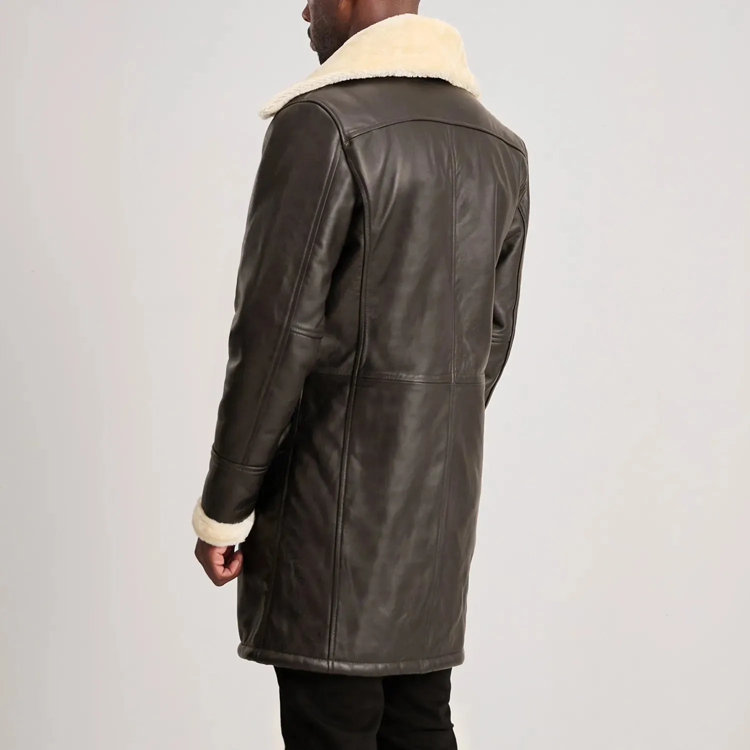 Charles Brown Leather Shearling Double-Breasted Coat