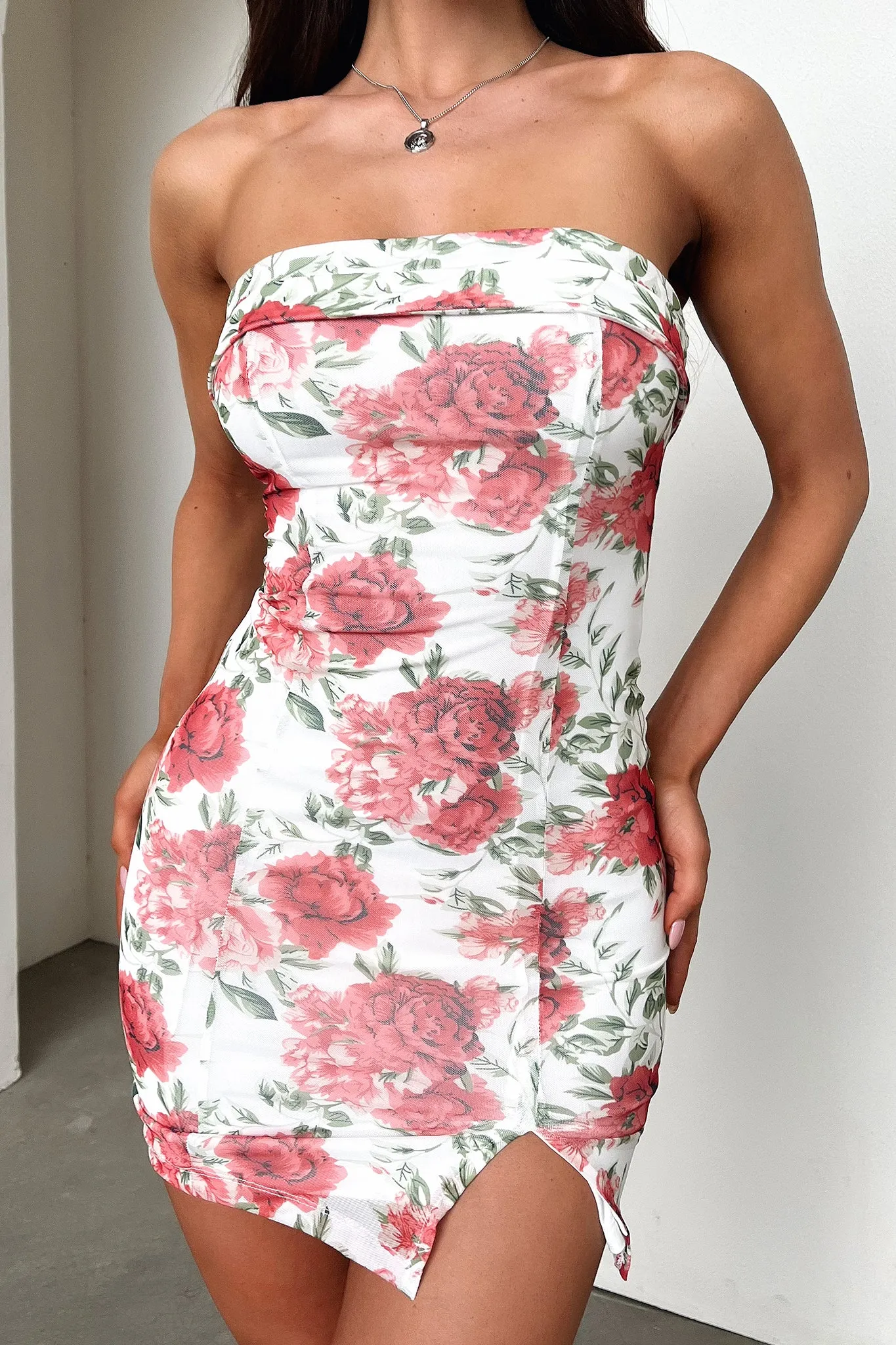 Charms Dress Mesh - Red Large Rose Print