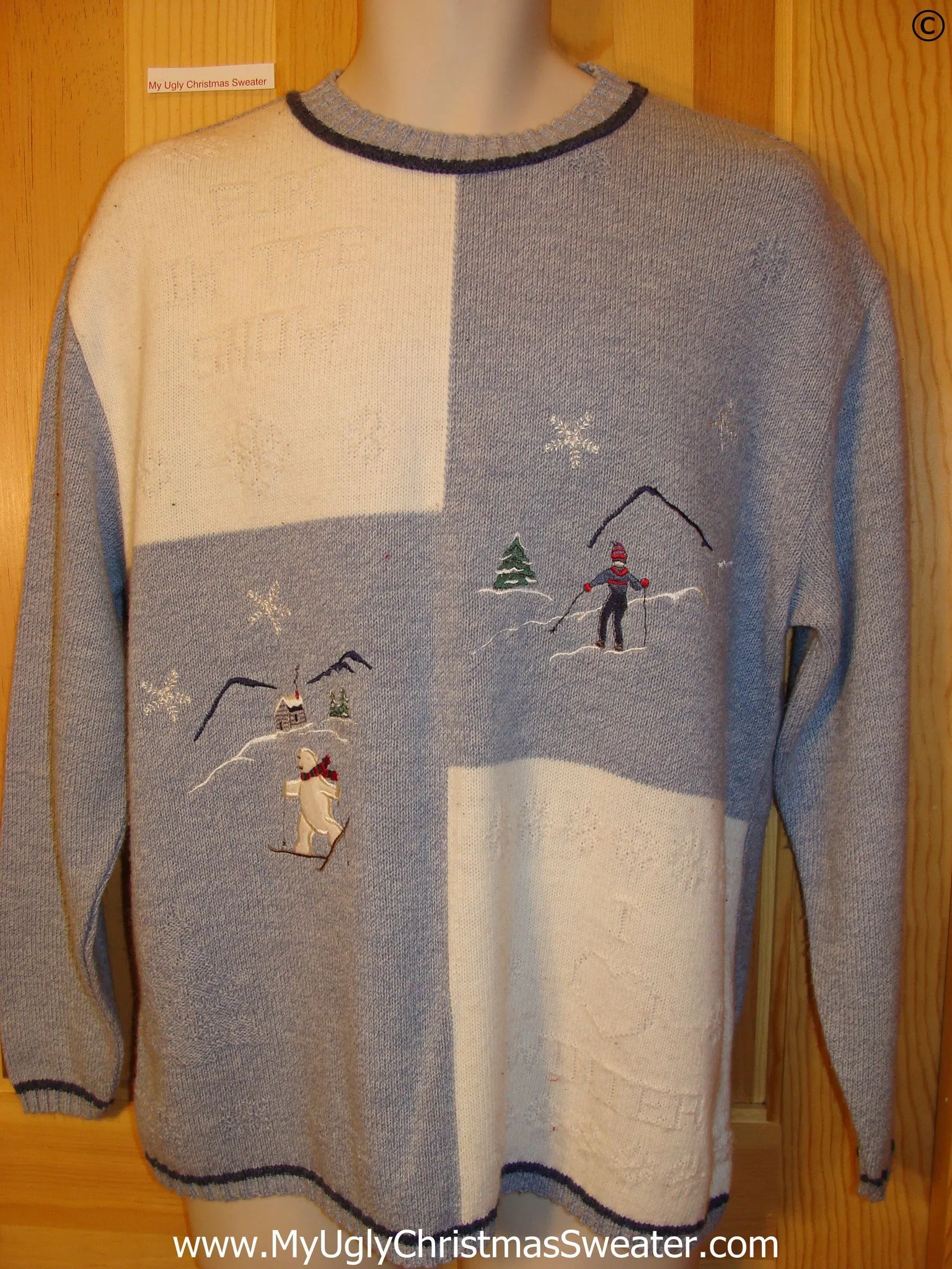 Cheap Blue and Ivory Ski Theme Festive Christmas Sweater