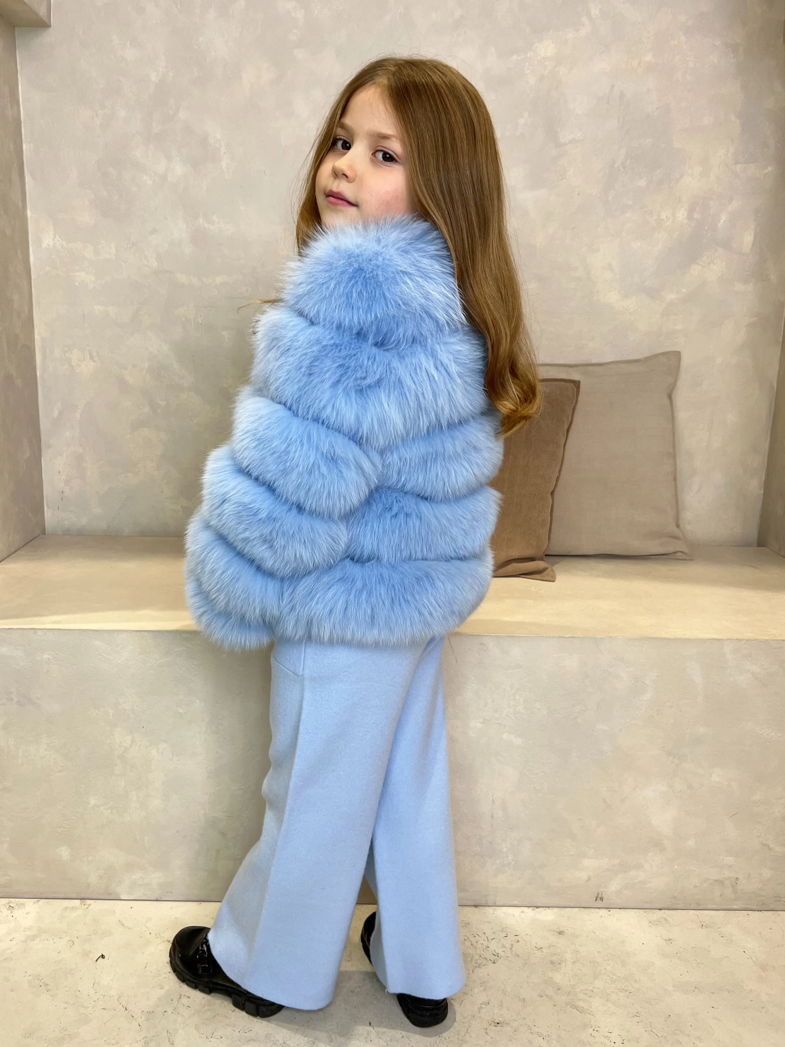 Childrens Baby Blue Luxury Fur Coat