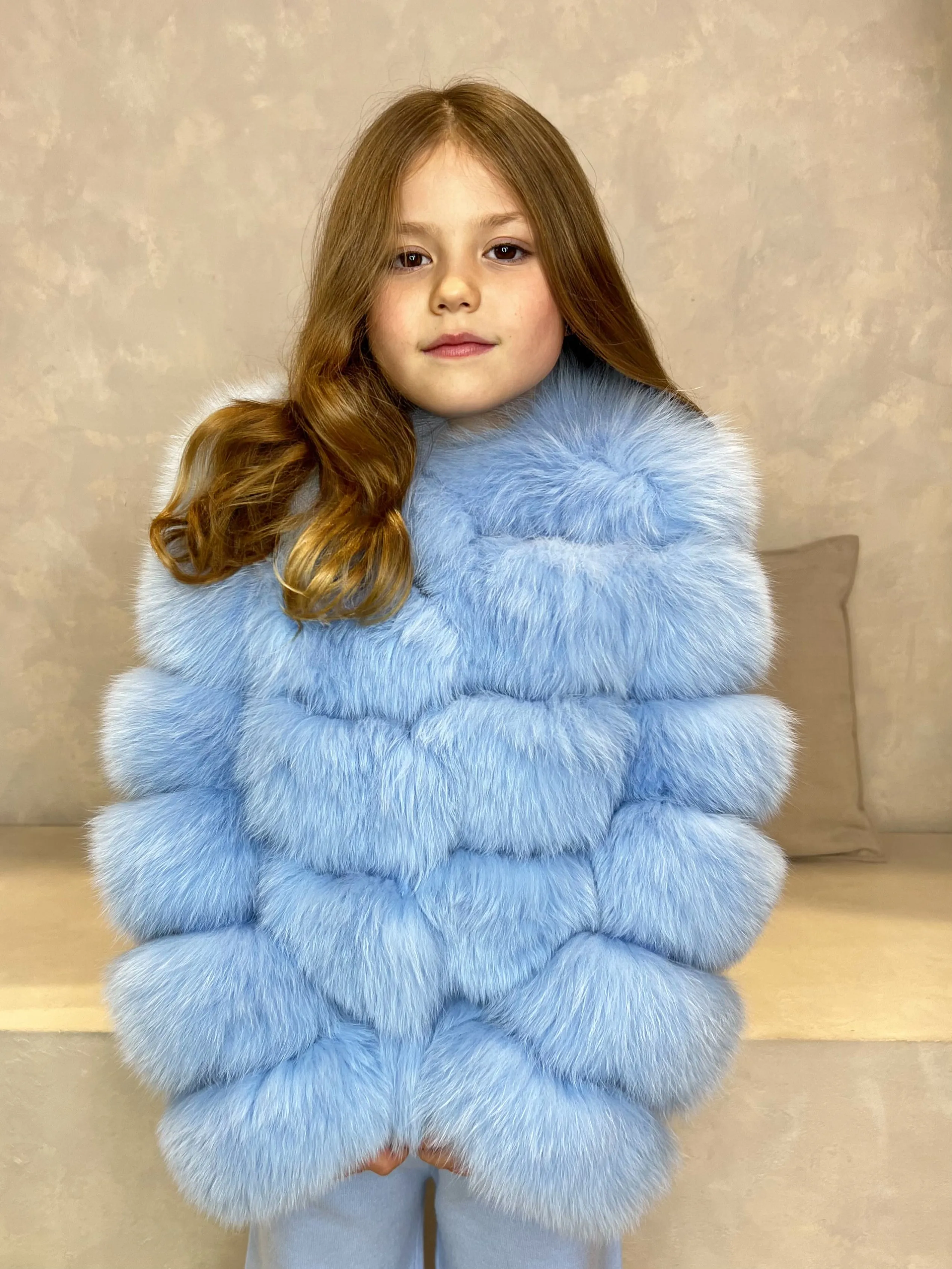 Childrens Baby Blue Luxury Fur Coat