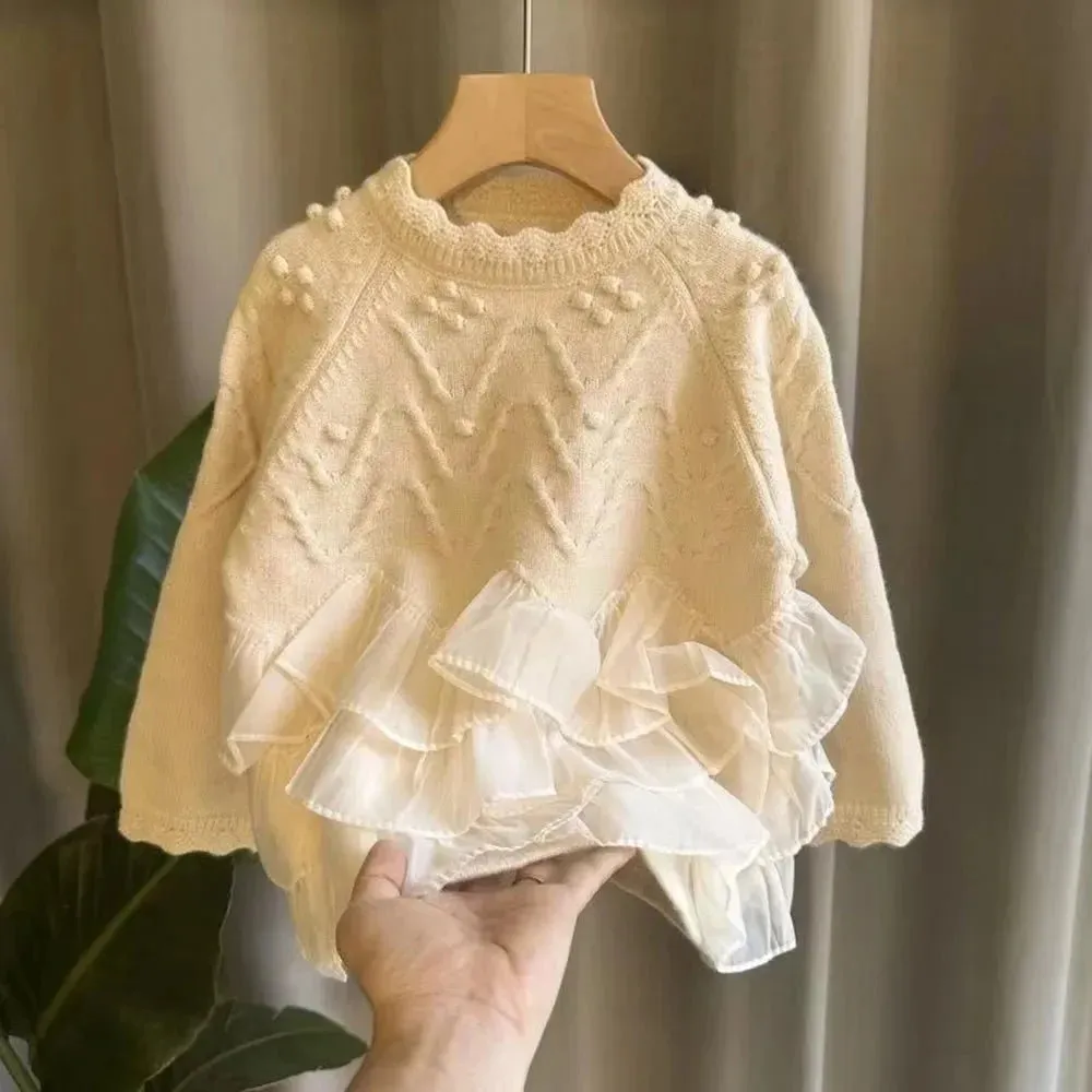 Children's Floral Lace Pullover Sweater - Stylish Kids Knit Top