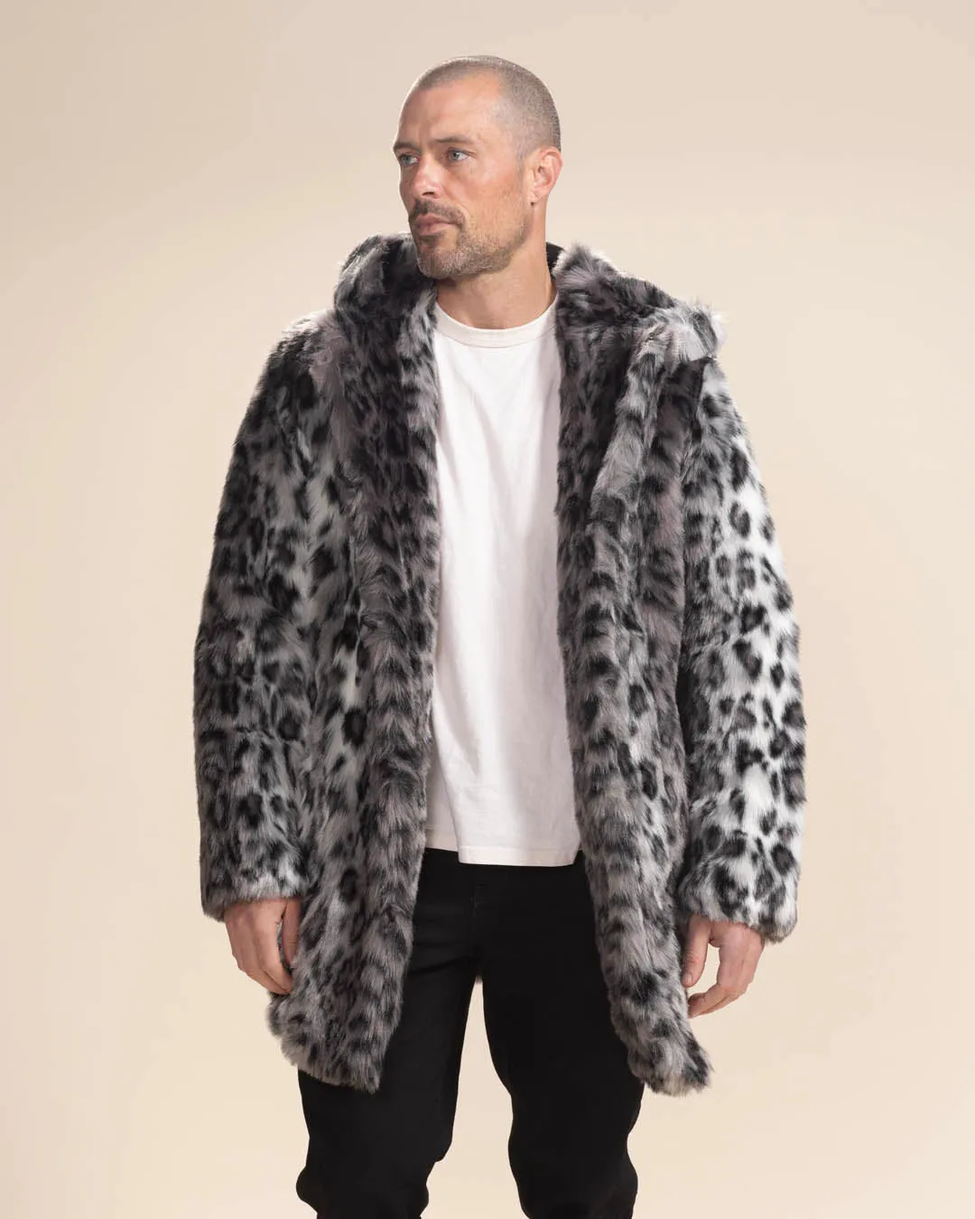 Classic Men's Faux Fur Coat | Snow Leopard