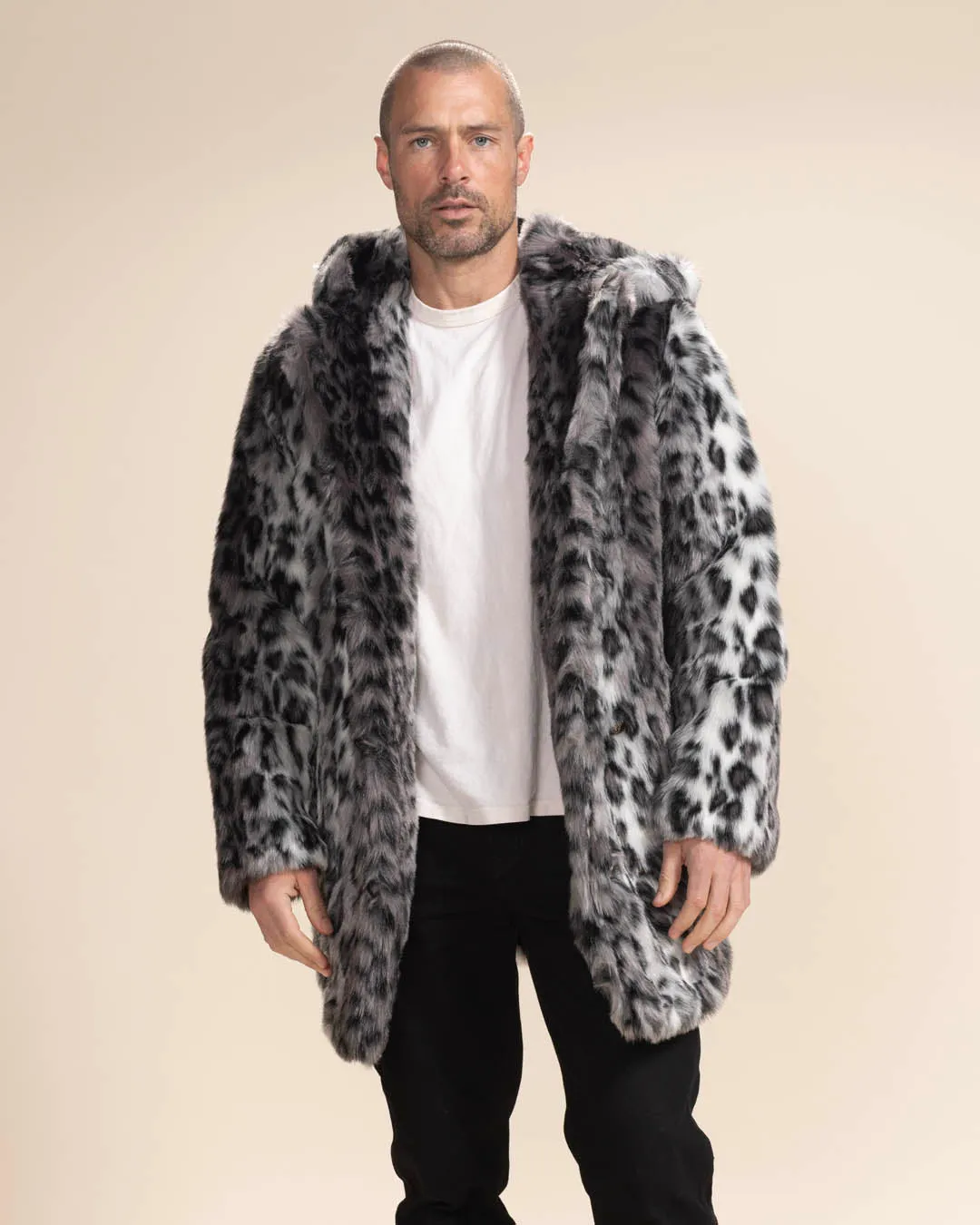 Classic Men's Faux Fur Coat | Snow Leopard