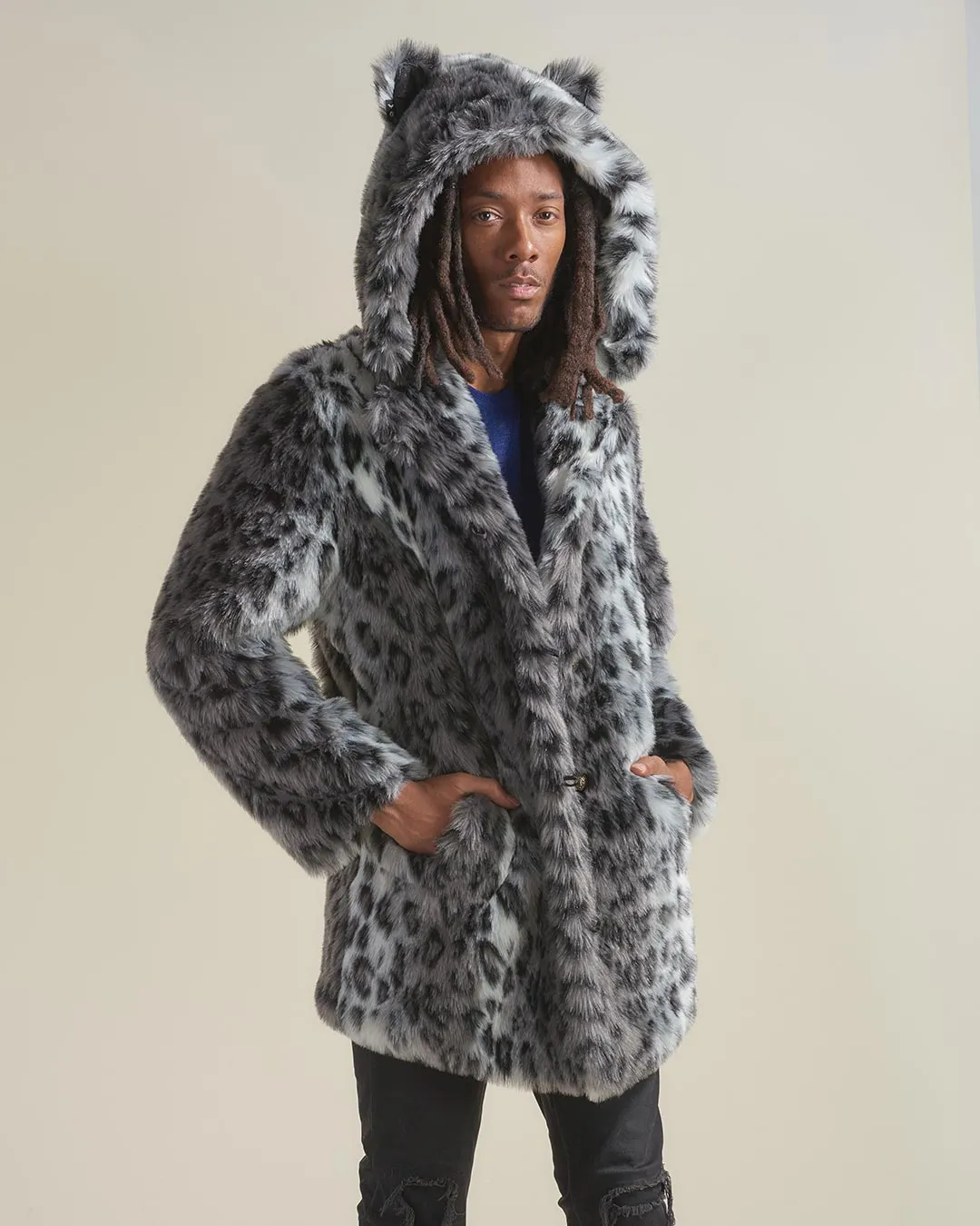 Classic Men's Faux Fur Coat | Snow Leopard