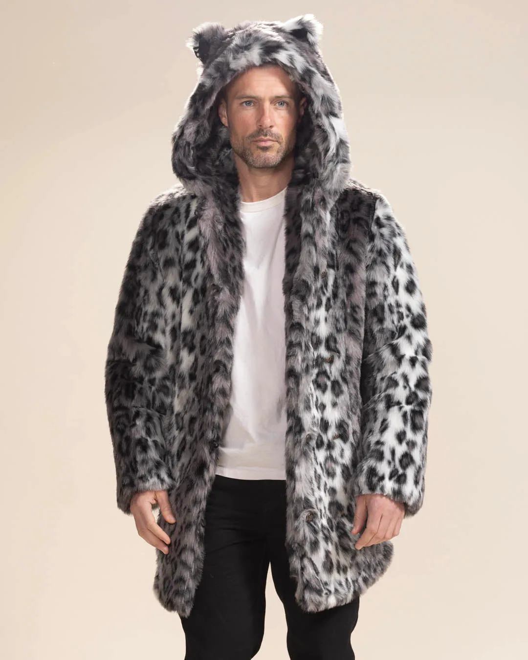 Classic Men's Faux Fur Coat | Snow Leopard