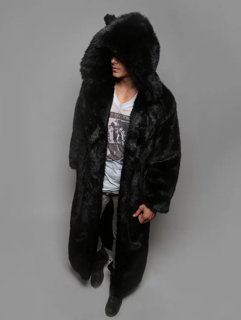 Classic Men's Long Faux Fur Coat | Black Panther