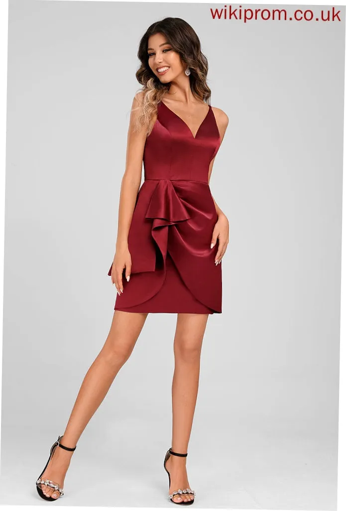 Club Dresses Homecoming With Dress Cascading Carolina Ruffles Short/Mini Bodycon V-neck Satin