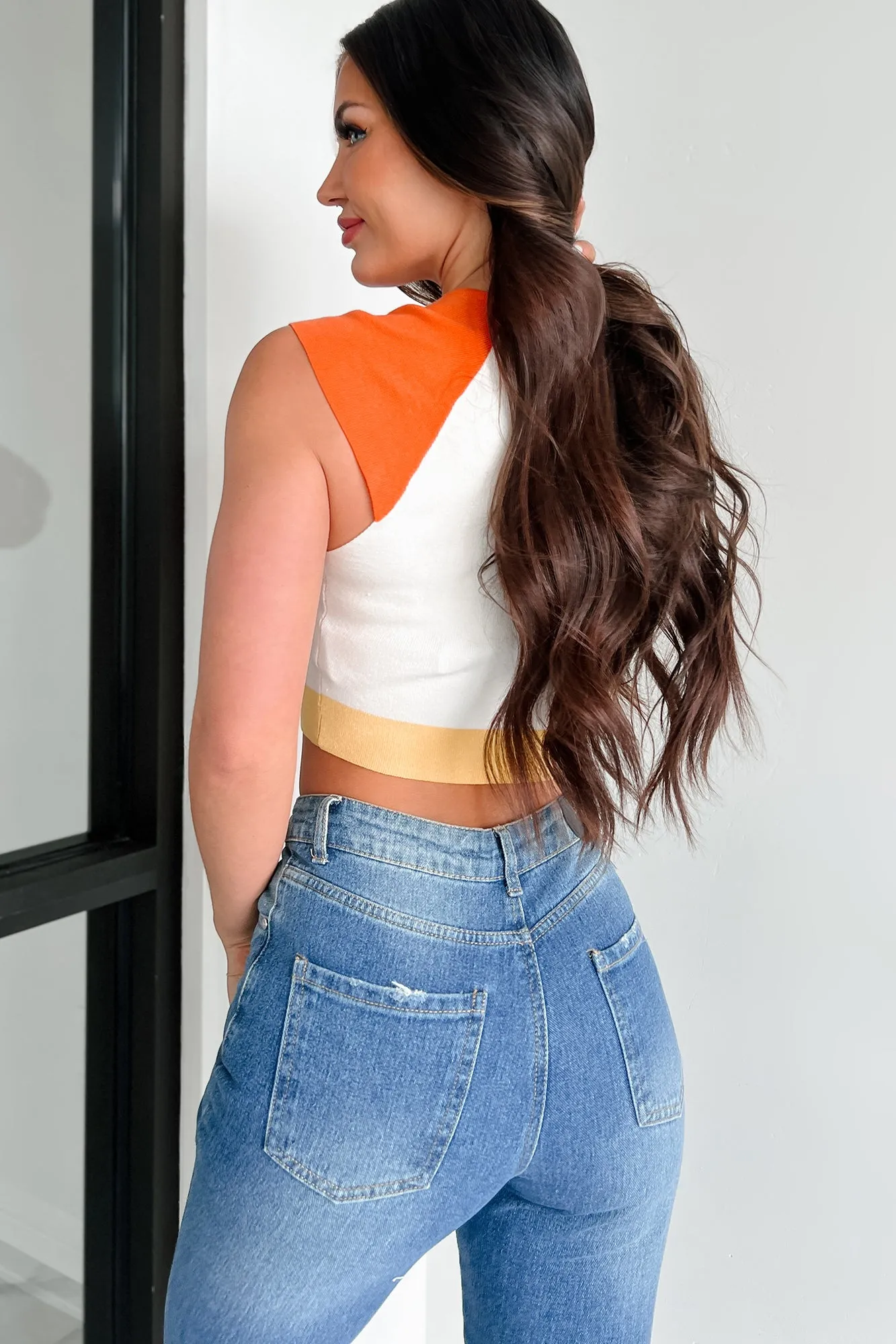 Covetable Charm Colorblock Crop Top (Orange Multi)