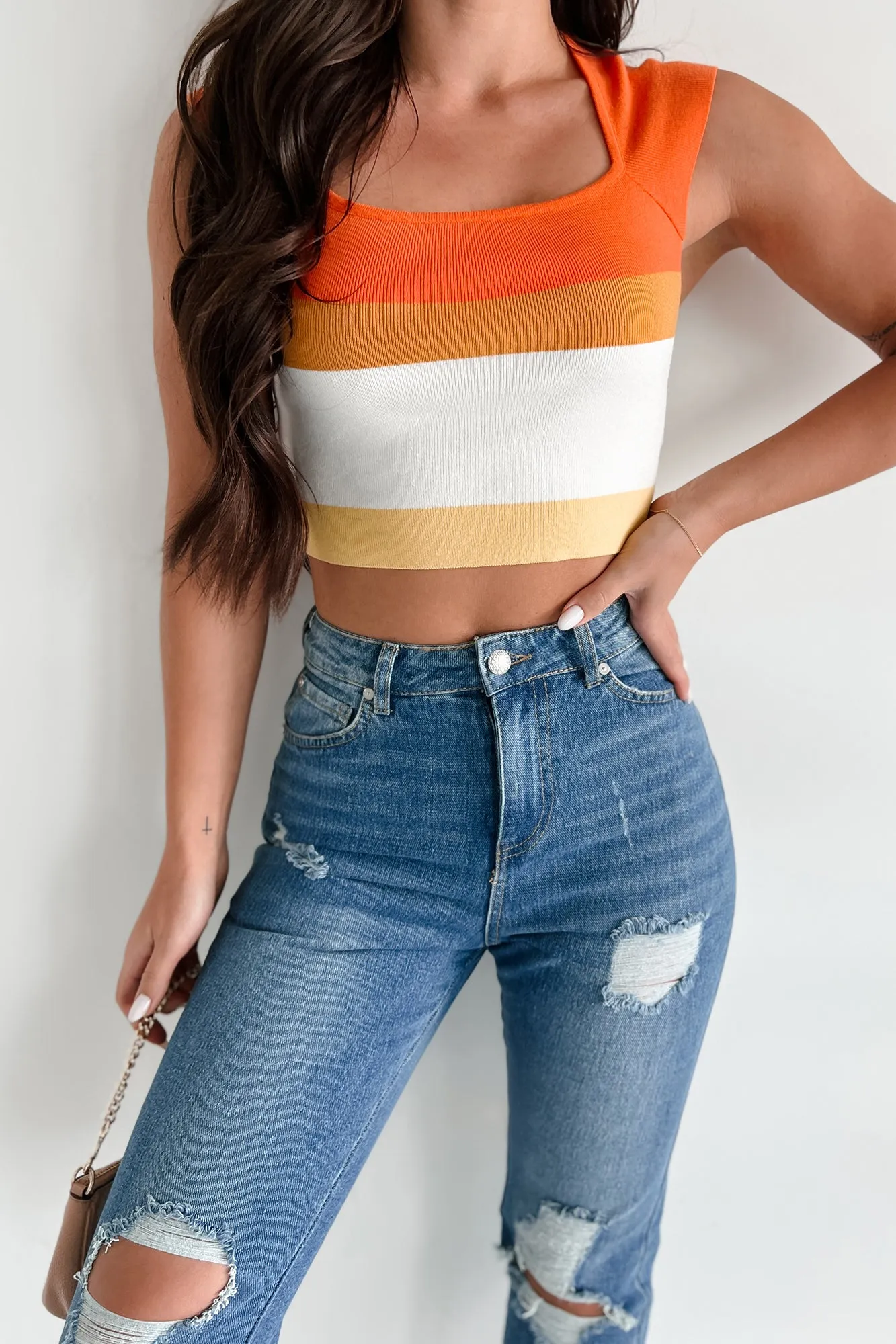 Covetable Charm Colorblock Crop Top (Orange Multi)