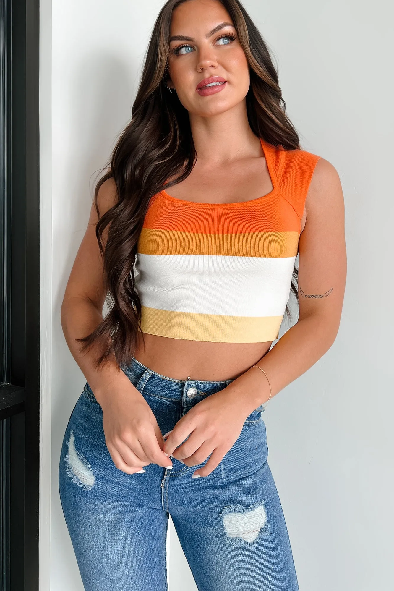 Covetable Charm Colorblock Crop Top (Orange Multi)