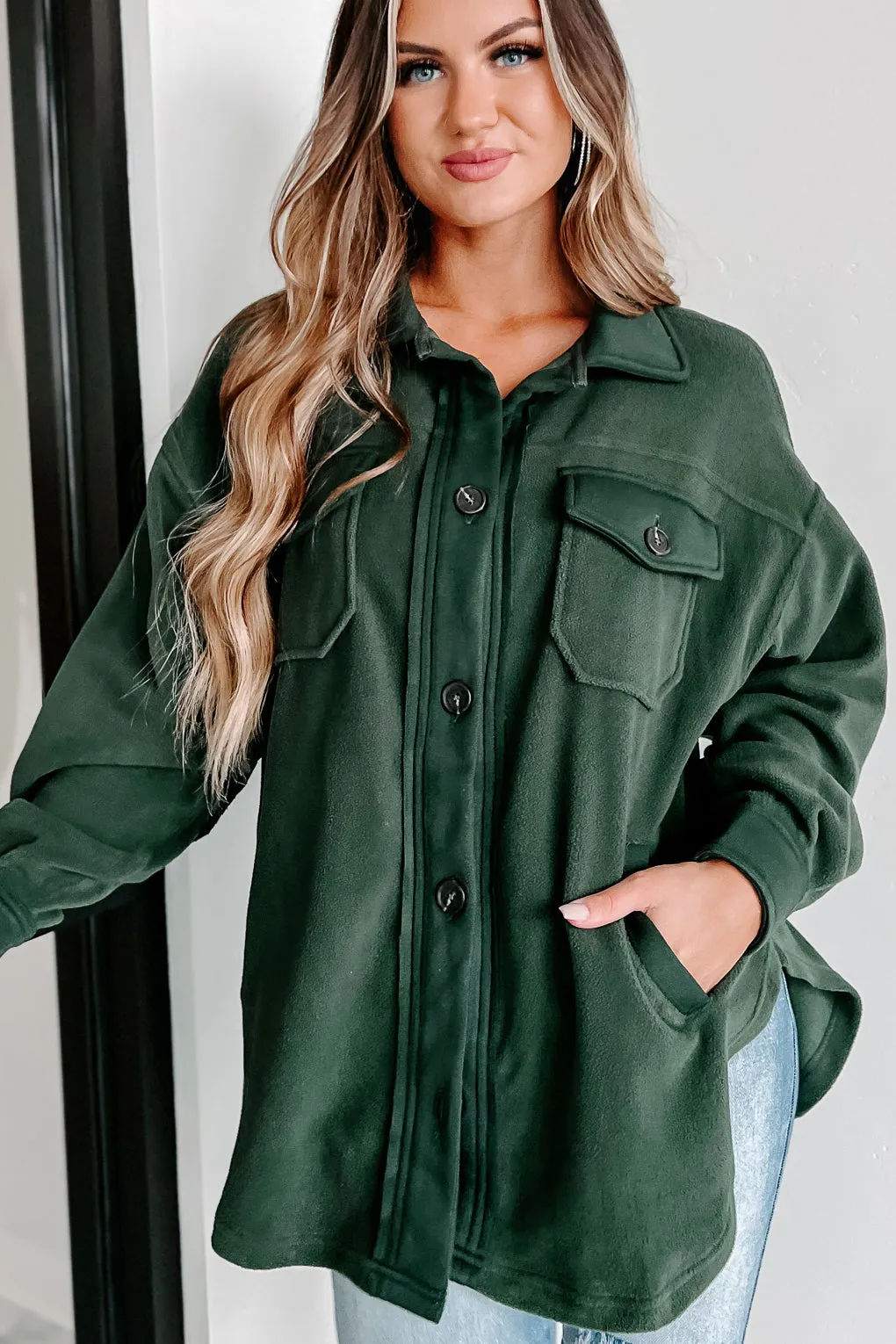 Cozy Campfire Nights Oversized Fleece Shacket (Army Green)