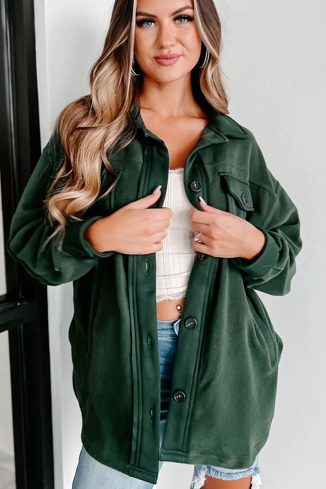 Cozy Campfire Nights Oversized Fleece Shacket (Army Green)