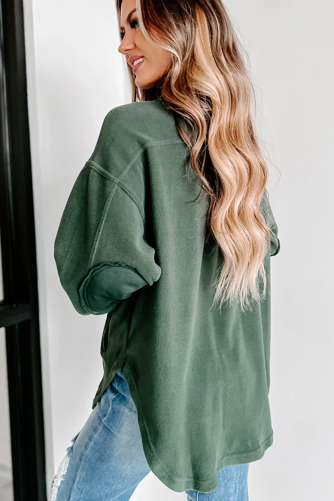 Cozy Campfire Nights Oversized Fleece Shacket (Army Green)