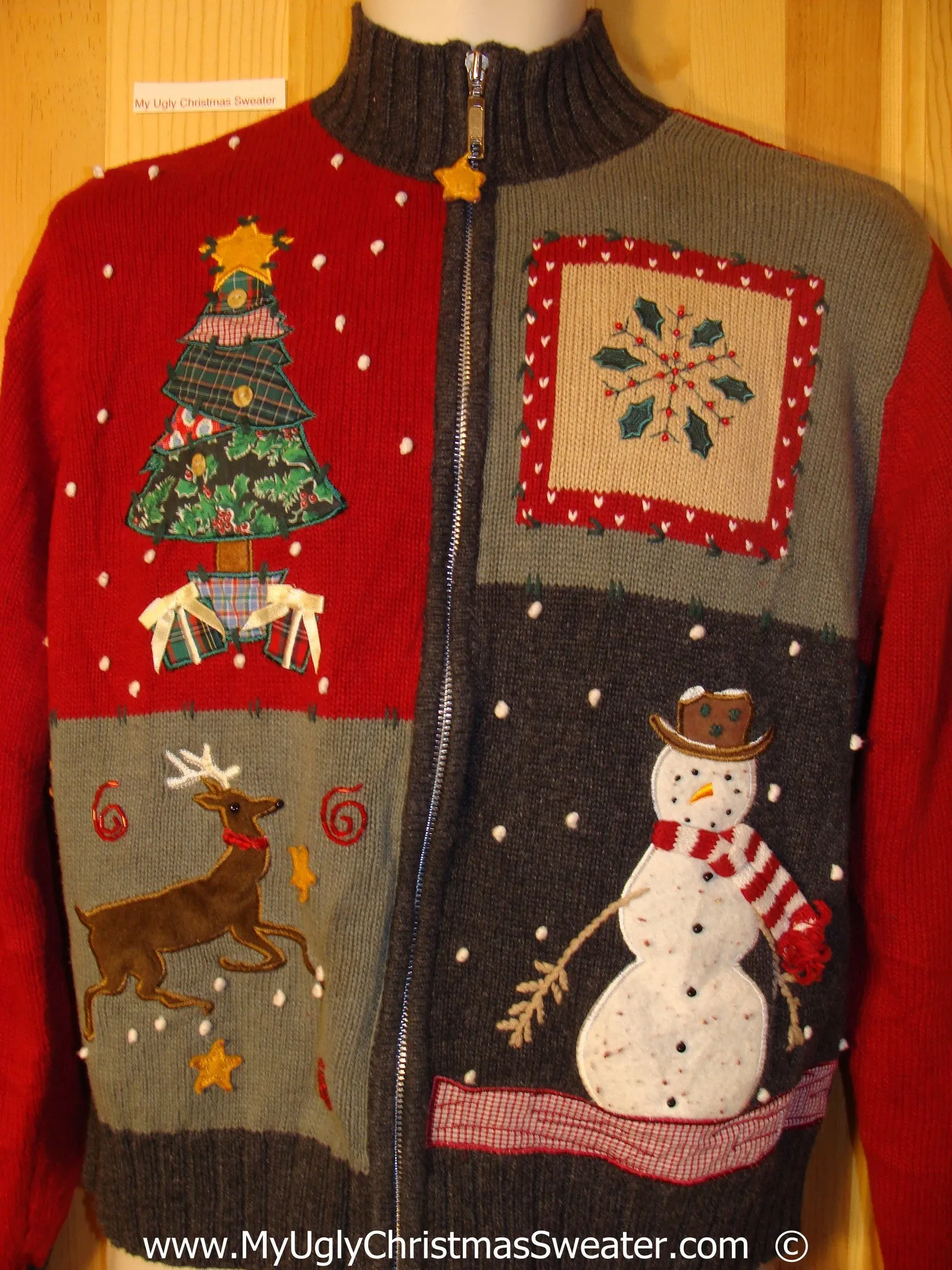 Crafty Brown and Red Christmas Sweater with Reindeer