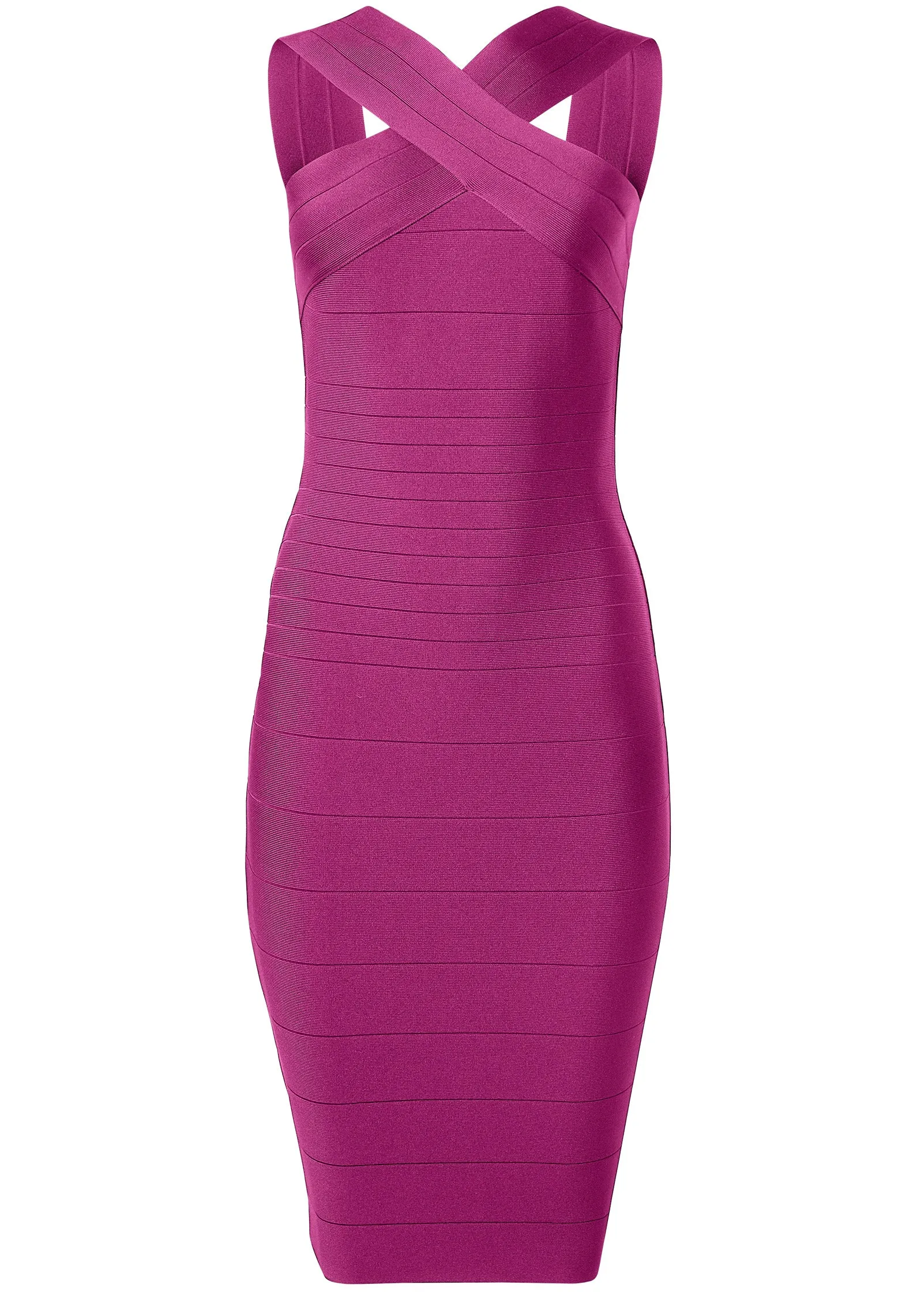 Cross-Neck Bandage Dress - Dark Pink