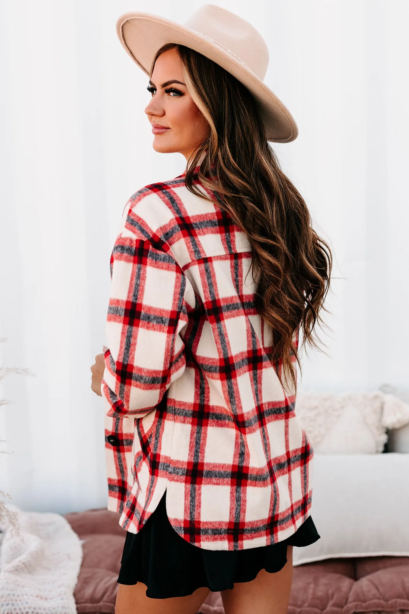 Cross Town Rivalry Oversized Plaid Shacket (Coral)