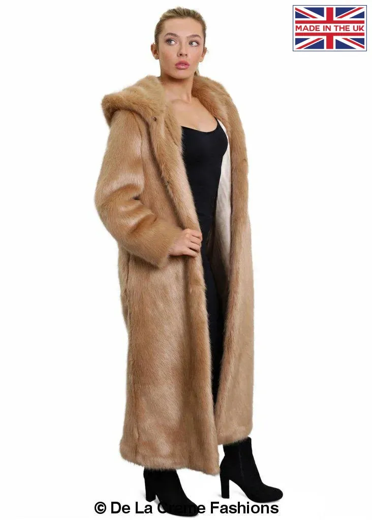 De La Creme - Womens Iconic Faux Fur Hooded Long Coat