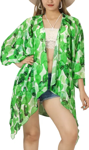 Desert Bloom Sheer Allover Cactus Printed Kimono Shrug Jacket Cover up