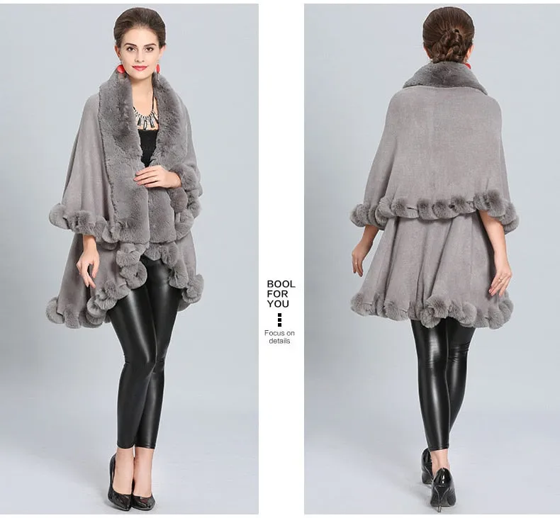 Double Layer Faux Fur Cape