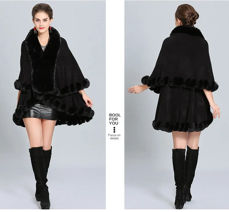 Double Layer Faux Fur Cape