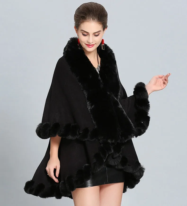 Double Layer Faux Fur Cape